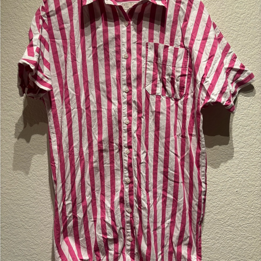 a new day Women's Pink and White Striped Button Down Shirt dress